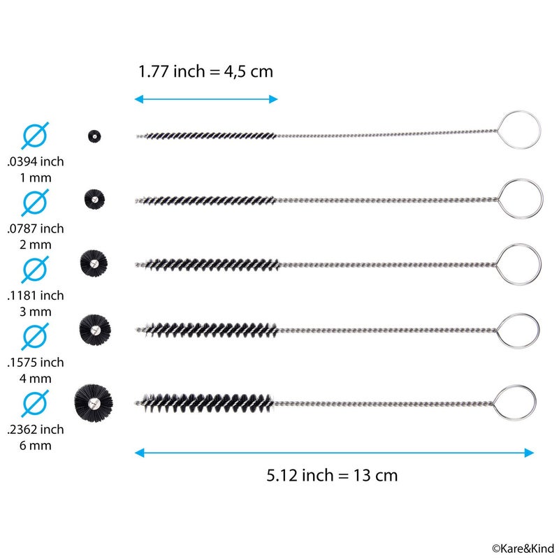 Kare Kind Set of 15 Cleaning Brushes and 10 Cleaning Needles - for Small Openings/Tubes/Pipes - for Example: Spray Paint Gun, Car/Motorcycle/Scooter Carburetor, Pet Feeding Bottle, Coffee Machine, etc. - Image 4